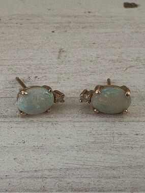 Vintage Opal & Diamond Stud Earrings